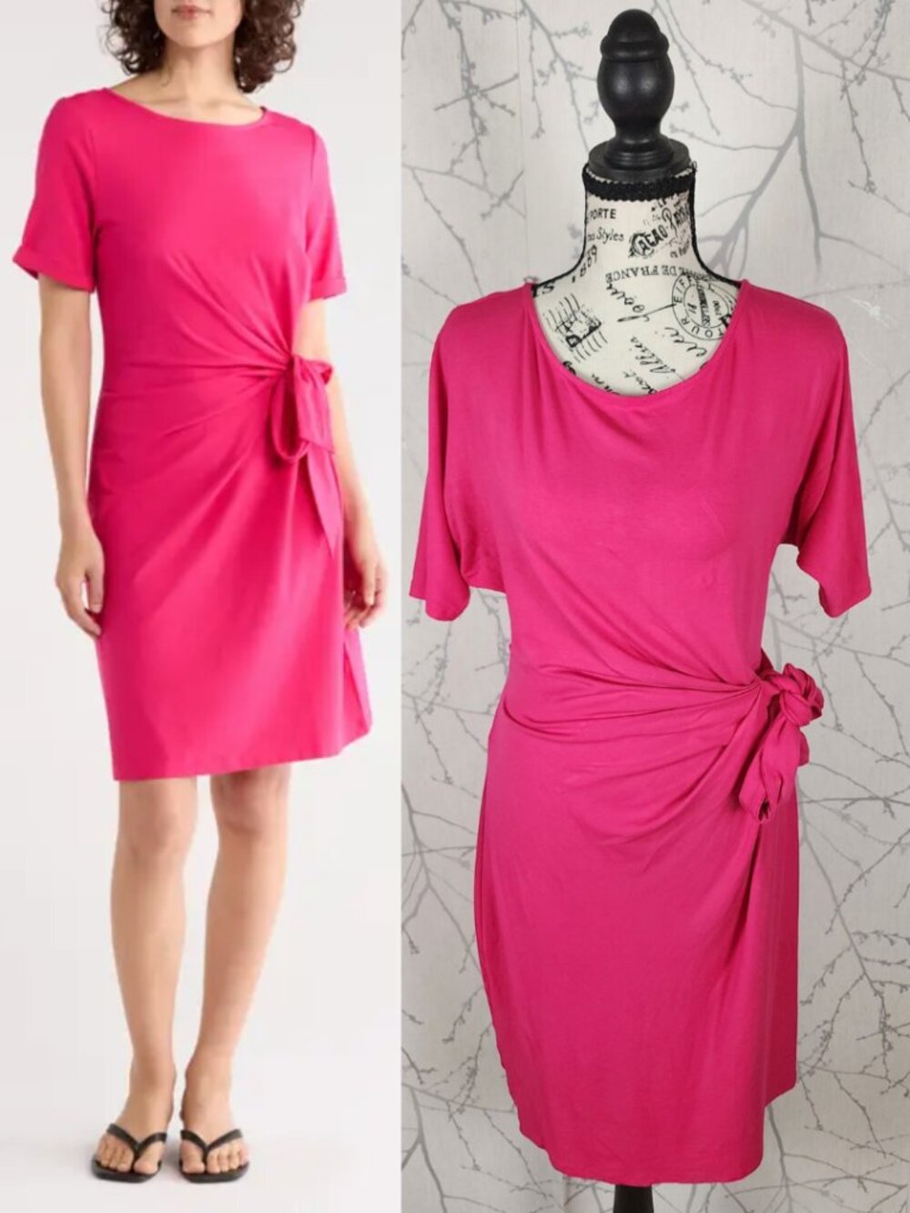 Ann Taylor Pink Stretch Jersey Knot Tie Front Midi Dress